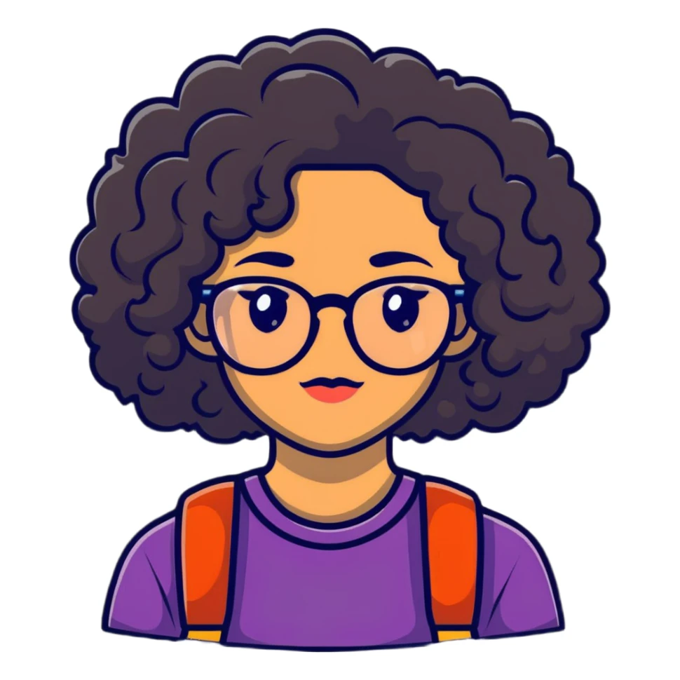 Mixed race girl with curly hair and glasses sticker