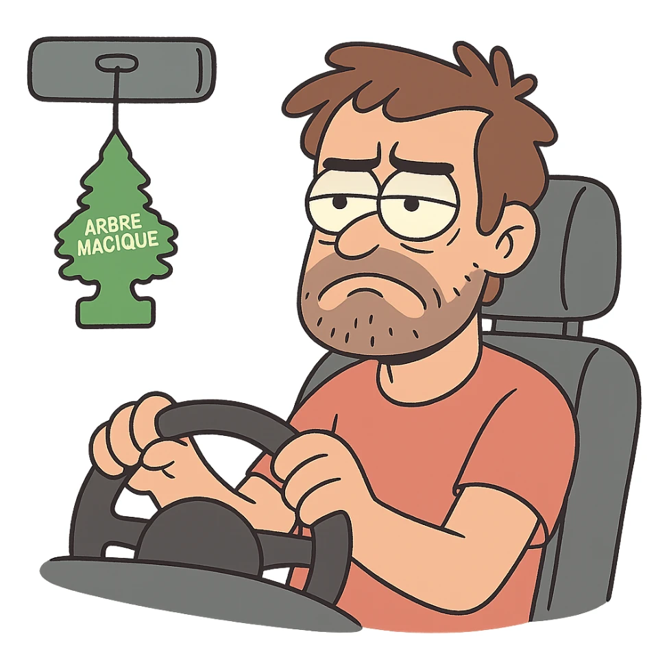 désodorisant suspendu au rétroviseur, flat toon, couleurs vives sticker