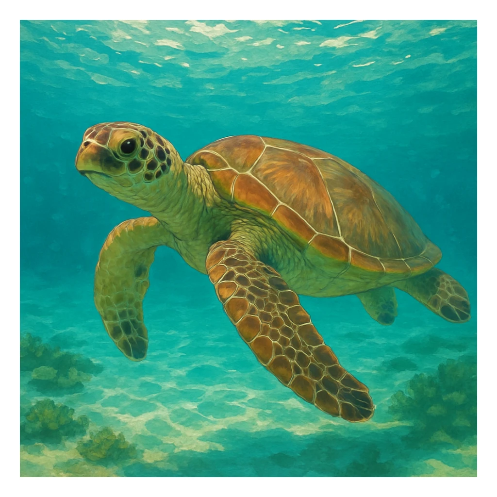 sea turtle in beautiful clear turquoise caribbean sea underwater sticker