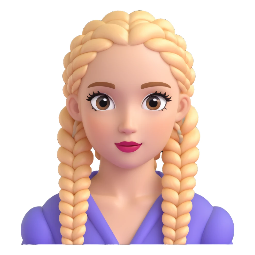 Striking character with perfect Dutch braids, fluttery large eyelashes, and a beautiful attractive face sticker