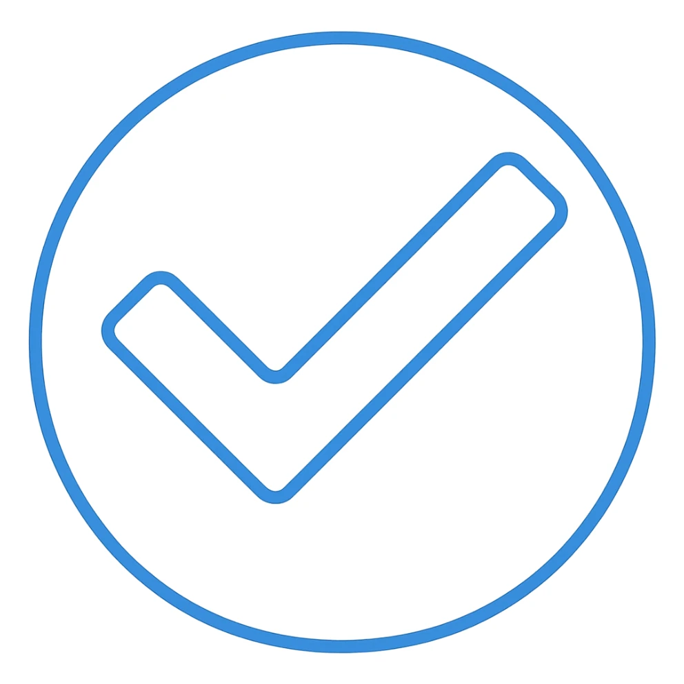 Change the checkmark to white while keeping the blue outline in a simple modern color outline style with no background. sticker