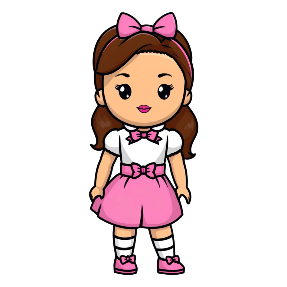 Bratz doll with brown hair and pink bow sticker