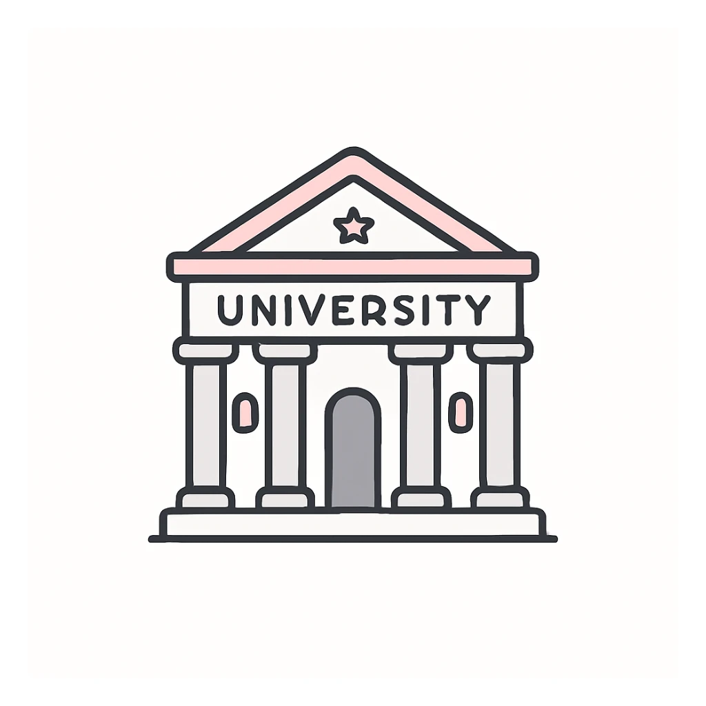 a university building with columns, representing academia, minimal flat style sticker