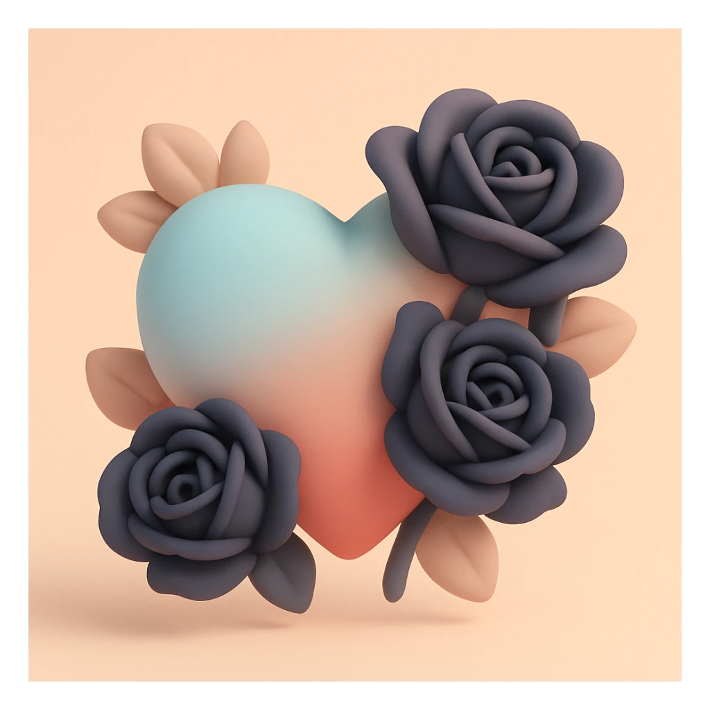 gothic heart with dark roses, mochi style sticker