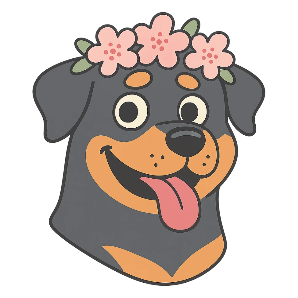 rottweiler with a cherry blossom flower crown in pastel toon style sticker