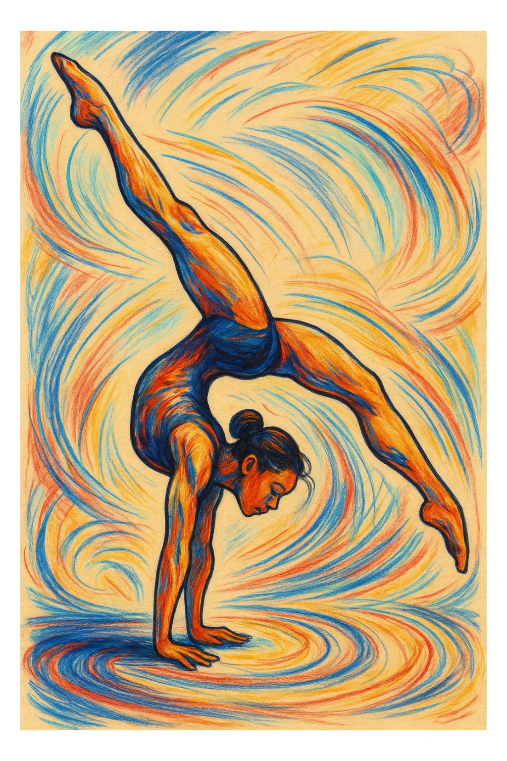 illustration of a person doing gymnastics, style 3, diverse artistic style sticker