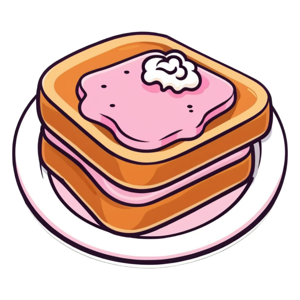 cute pink french toast with powdered sugar sticker