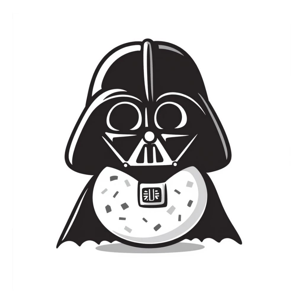 Oreo cookie dressed as Darth Vader with black helmet, cape and breathing apparatus sticker