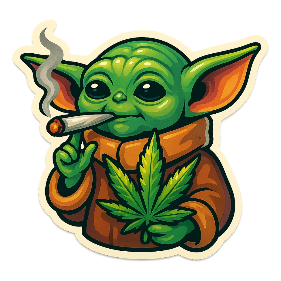 baby yoda smoking cannabis sticker