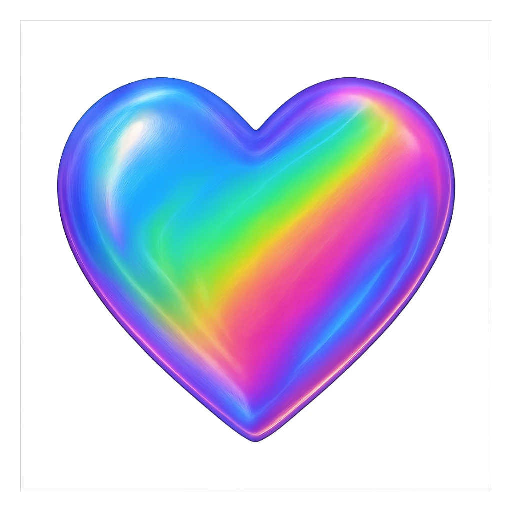 heart with a rainbow hologram effect, digital illustration style, no background sticker