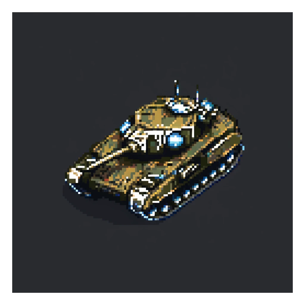 futuristic military tank 2025, pixel art, compact and detailed sticker