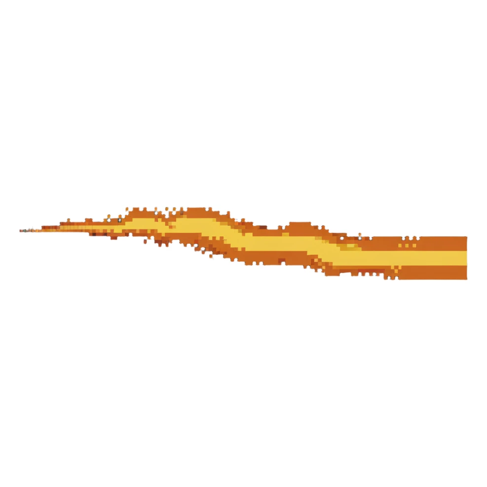 horizontal line of fire, extending left and right, orange and yellow sticker