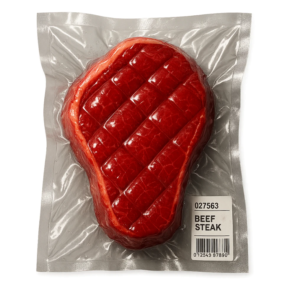diamond-textured meat steak, shiny and inflated, no background sticker