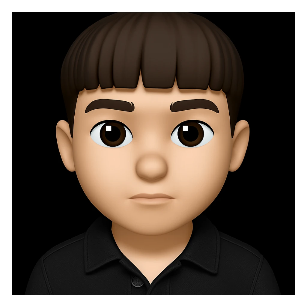 Change the boy's outfit to a black denim jacket, keeping the 3D emoji style unchanged. The style is 3D emoji style with a realistic 3D look and vibrant colors. sticker