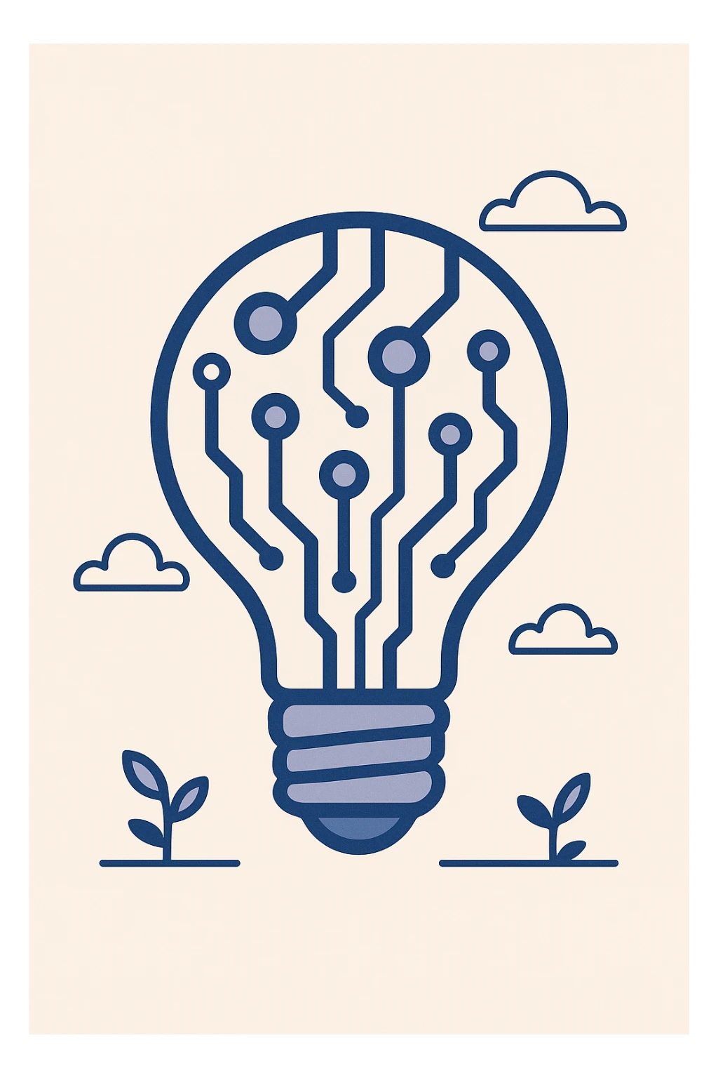 stylized circuit board forming a lightbulb icon, professional style, blue accents sticker