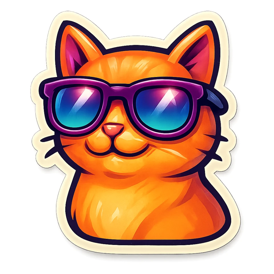 cat with retro sunglasses, sticker style, bold and trendy sticker