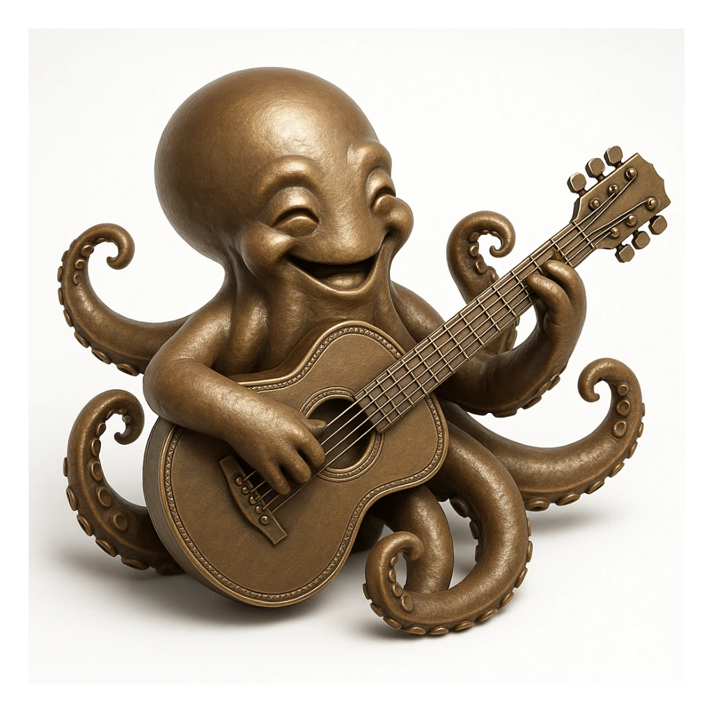 happy octopus with multiple arms playing guitar sticker