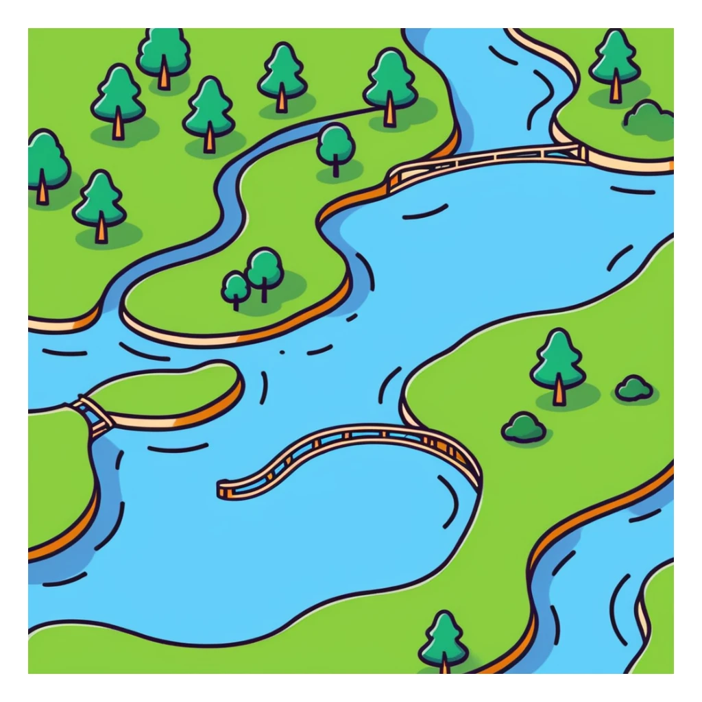 Meandering river flowing through a landscape with trees sticker