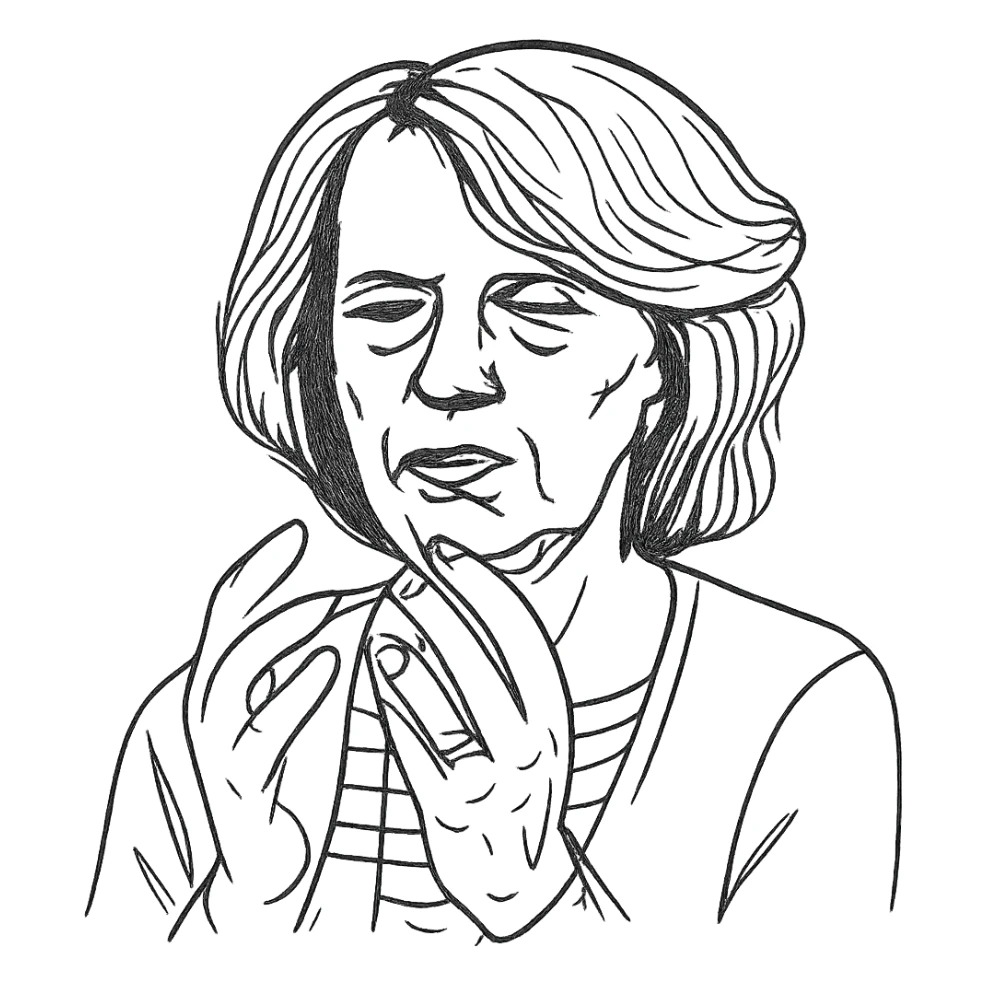 a hand drawn black outline portrait of philosopher Catherine Larrère based on this image sticker