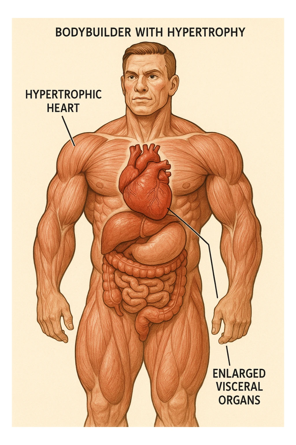 bodybuilder con ipertrofia cardiaca e viscerale immagine anatomica medica sticker