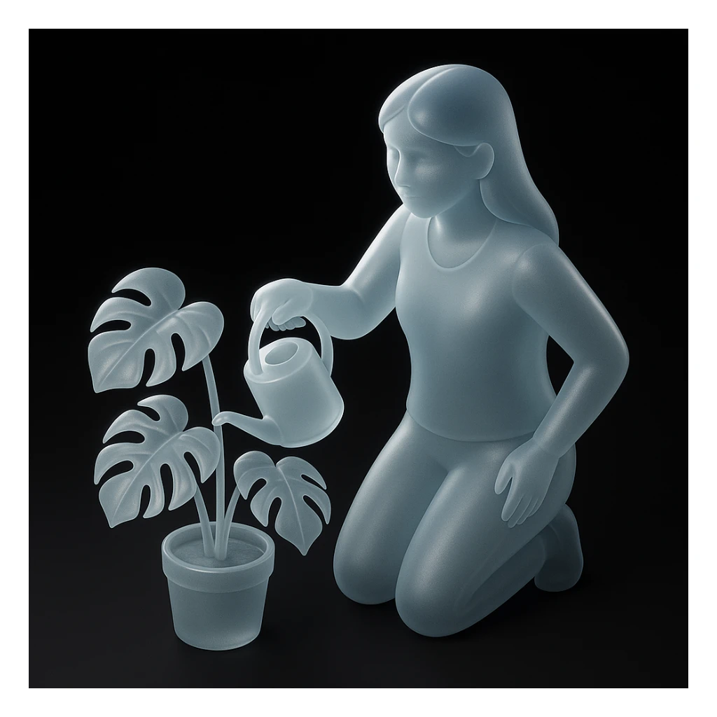 woman watering her monstera plant sticker