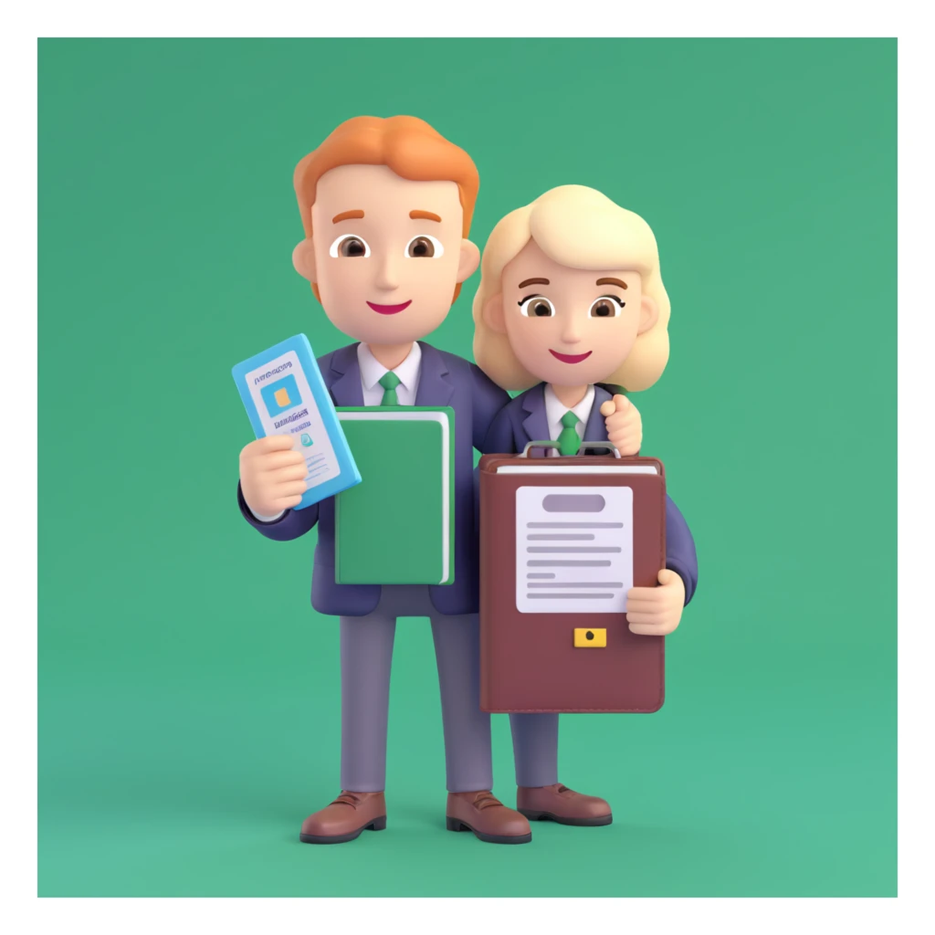 Add a background with the German flag. The universal character holds a passport or permanent residence document in hands. Maintain the 3D style. The character is neutral, friendly, and official. sticker