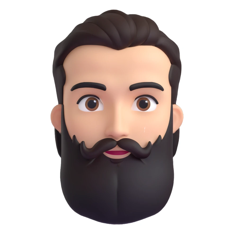 3d male character with bushy beard and thick connected eyebrows sticker