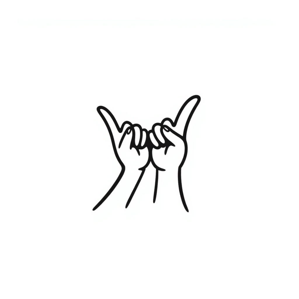 stylized symmetrical hand making rock sign (horns), doodle style, square format, symbol for music marketing course cover sticker