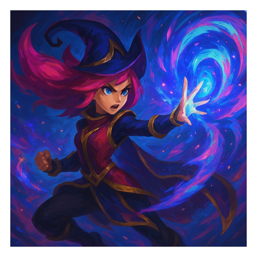 League of Legends champion, magical effects, action pose, stylized, bold colors, game art style sticker