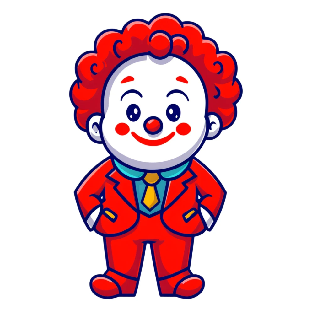 clown with bright red curly hair and white-red striped suit sticker