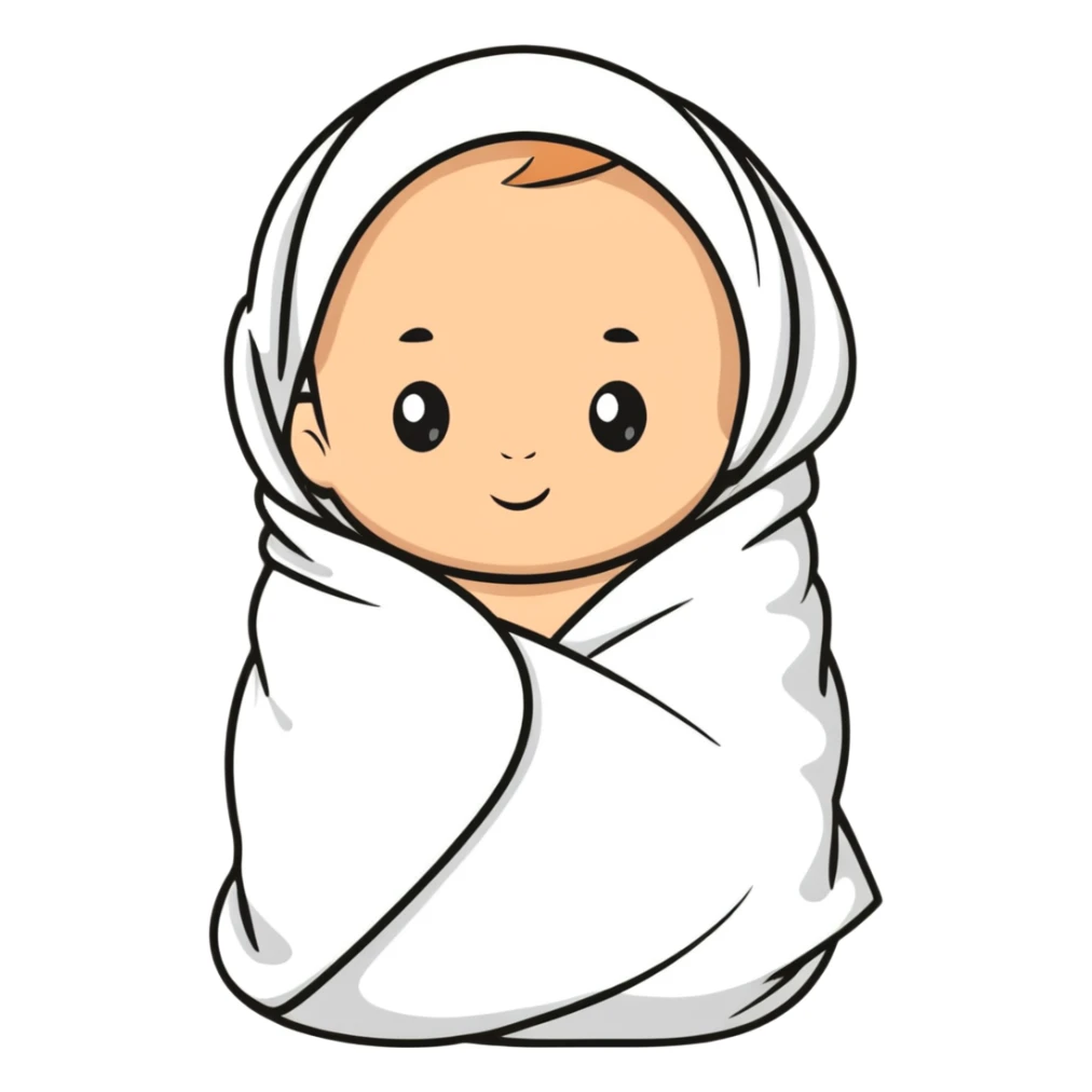 lightly tanned baby swaddled in a white blanket sticker