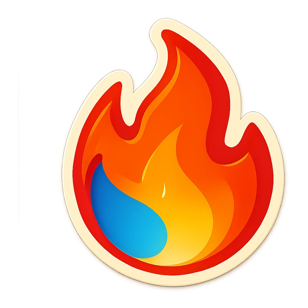 fire streak emoji, playful and modern with blue to orange gradient, vibrant and matching reference image sticker