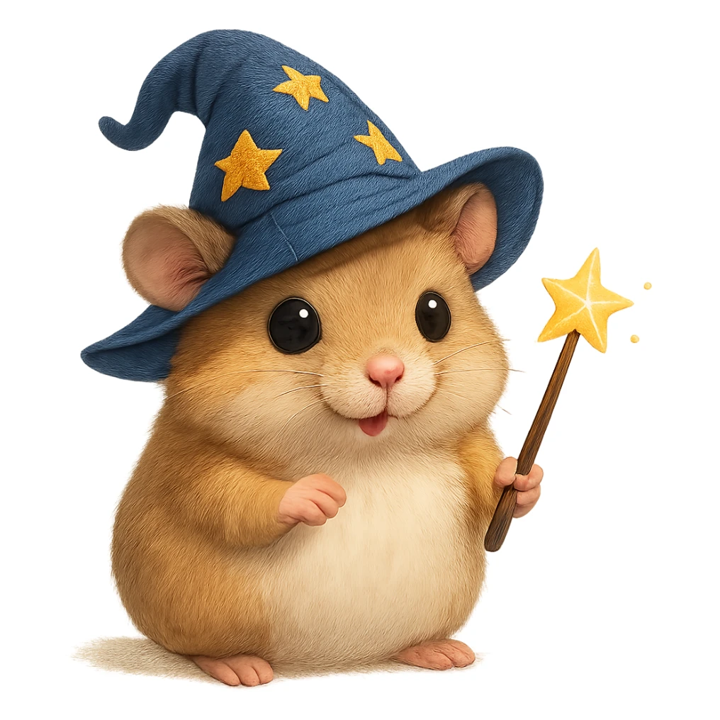 A magical hamster with a wizard hat and wand sticker