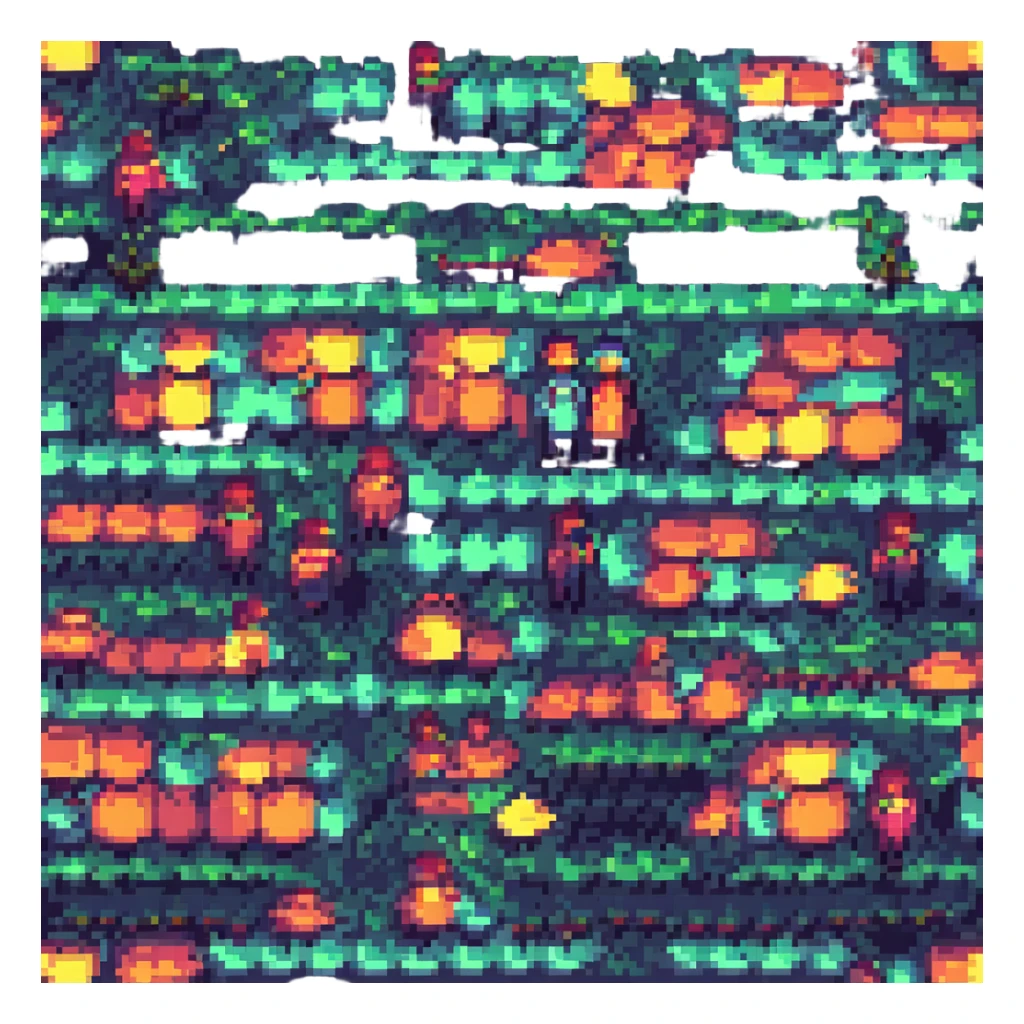 Convert the image to pixel art style with vibrant colors. Keep both people and the background recognizable and clear in pixel art form. sticker