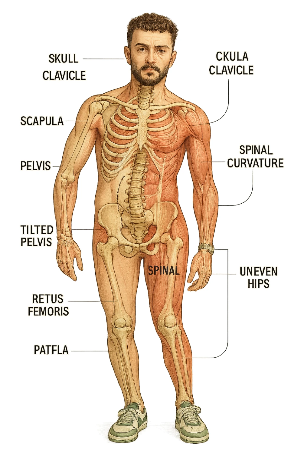 Uomo con problemi di asimmetrie e bacino inclinato, visione anatomica sticker