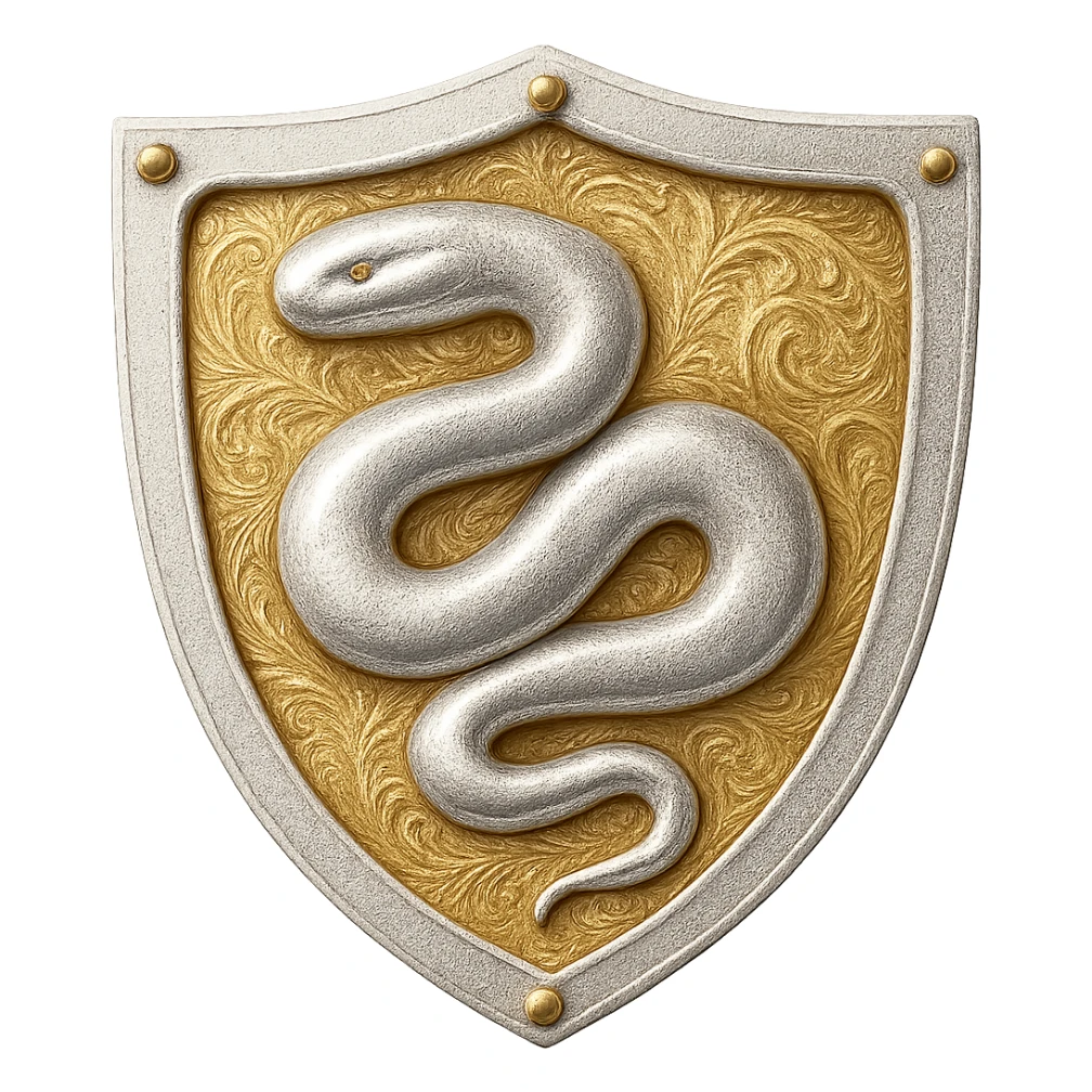 Recolor this shield to a very light metallic silver color with ornate gold engravings. Emphasize a bright, reflective silver finish and detailed gold engravings. Transparent background. sticker