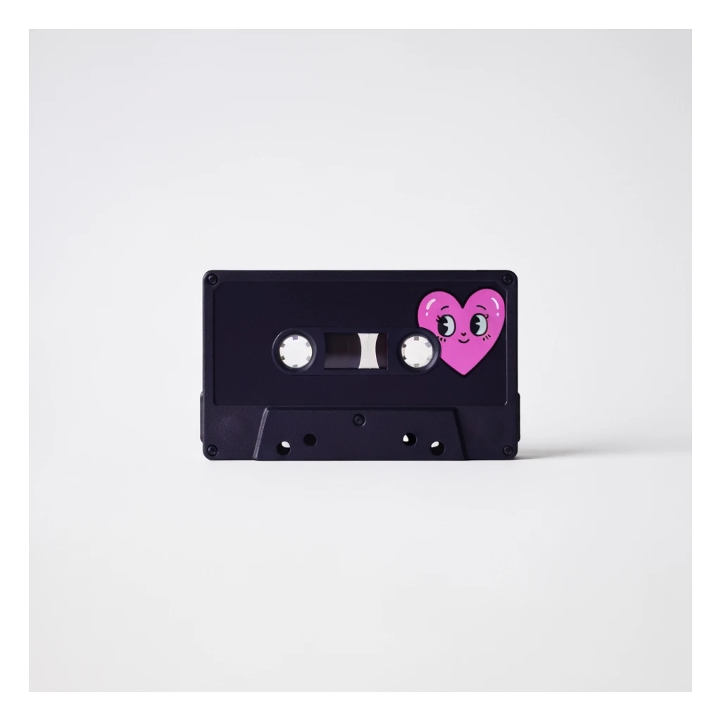 goth heart cassette tape, cute, expressive, minimal sticker