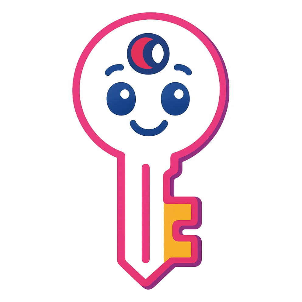 Make the key white with no background, keep it colorful and cartoonish in a vibrant toon style, bright and playful colors. sticker