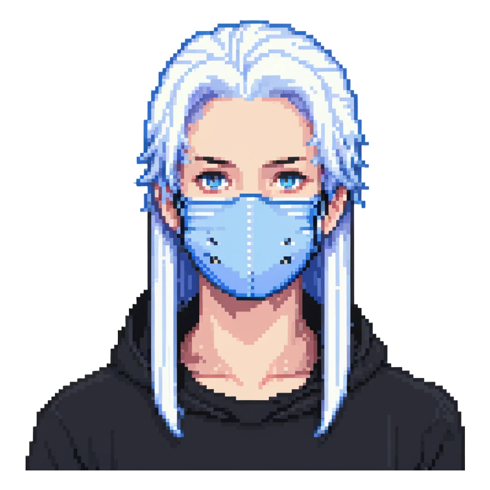 teenager wearing a blue mask and white hair sticker