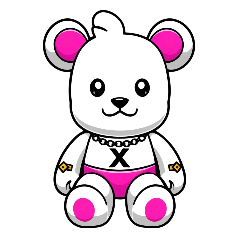 cool graffiti style bearbrick with X crossed eyes, designer logos, bling jewelry sticker