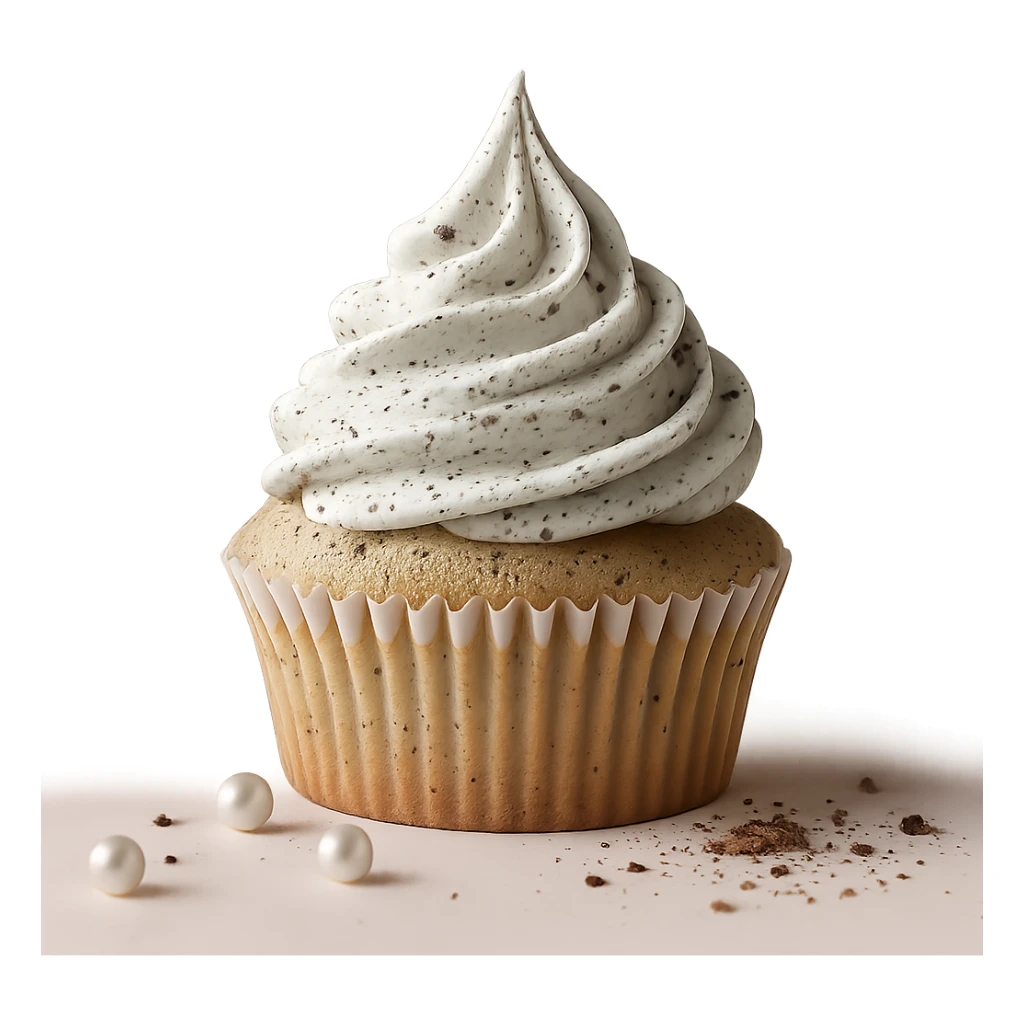 Change the icing to cookies and cream style with white icing and visible cookie crumbs, keep the realistic cupcake and accessories, photorealistic style, transparent background. sticker