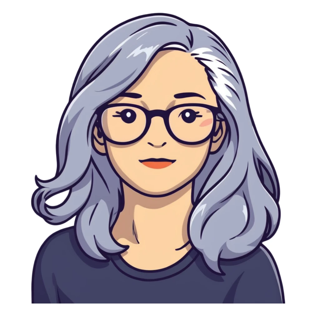 Hippie woman with long flowing gray hair and glasses sticker