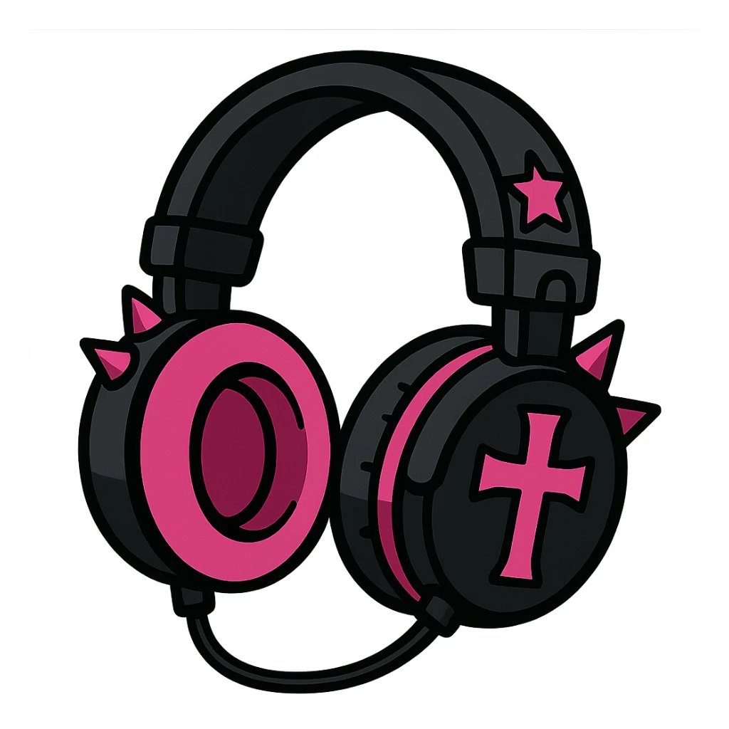 gothic headphones, black and pink colors sticker