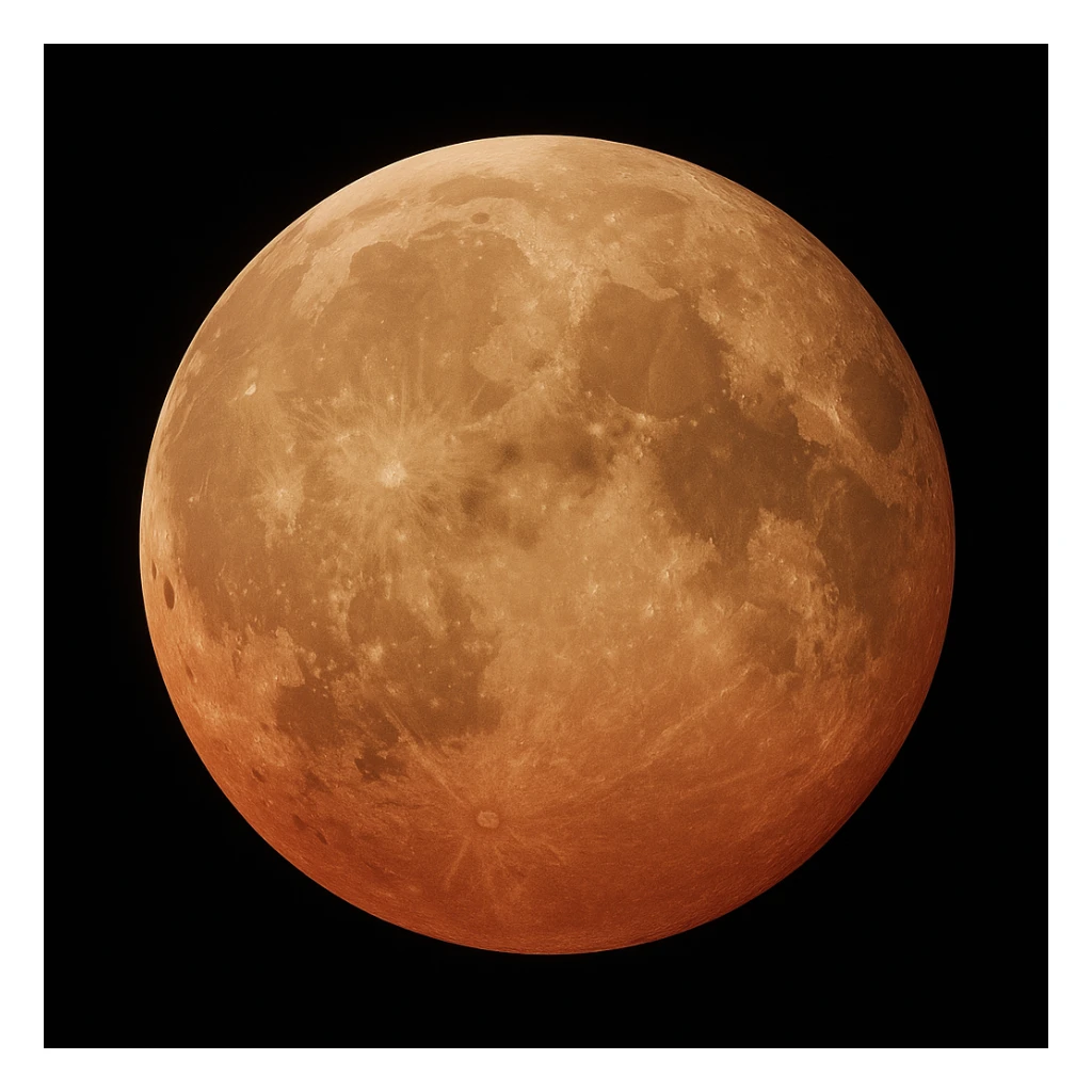 blood moon with smoother craters, two-tone fill: beige and dark red, smooth gradient transition between colors, realistic moon style sticker