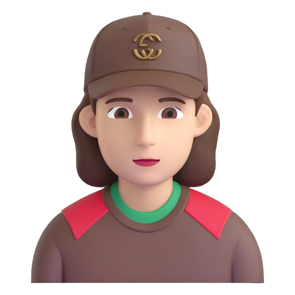 man with medium-length brown hair, Gucci cap sticker