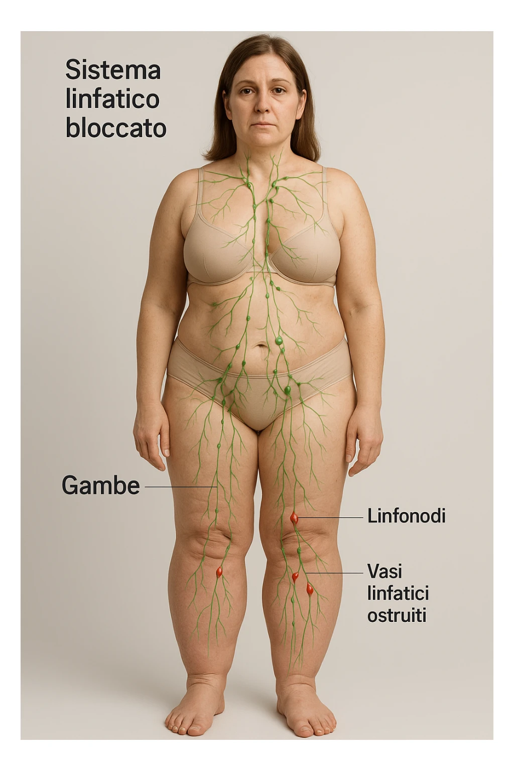 Donna con sistema linfatico bloccato con focus sulle gambe immagine realistiche 4k in italiano sticker
