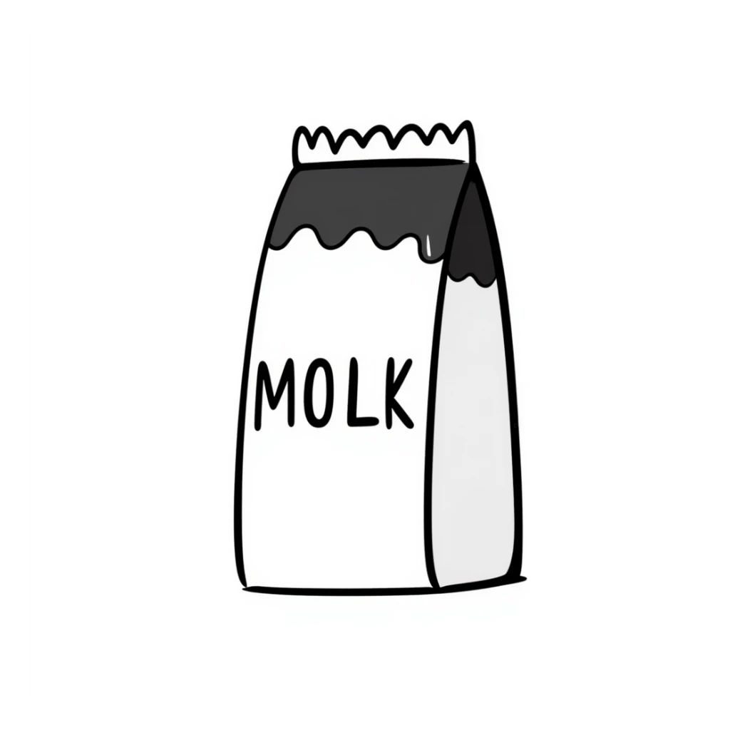 hand-drawn doodle of a milk carton sticker