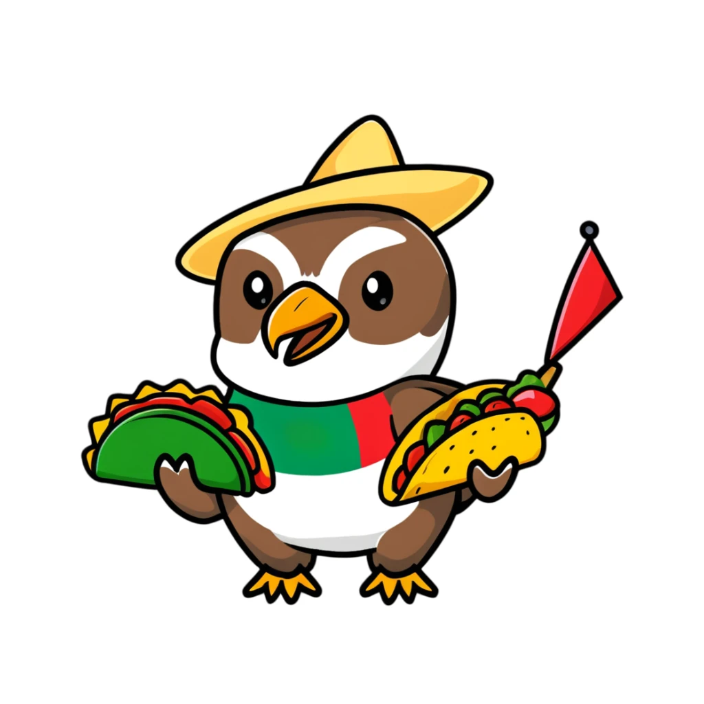 Mexican flag with eagle holding a taco instead of a snake sticker