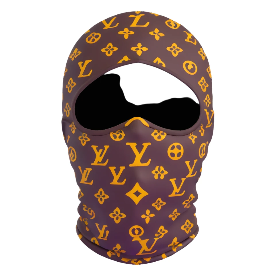high-end Louis Vuitton ski mask with classic LV monogram print sticker