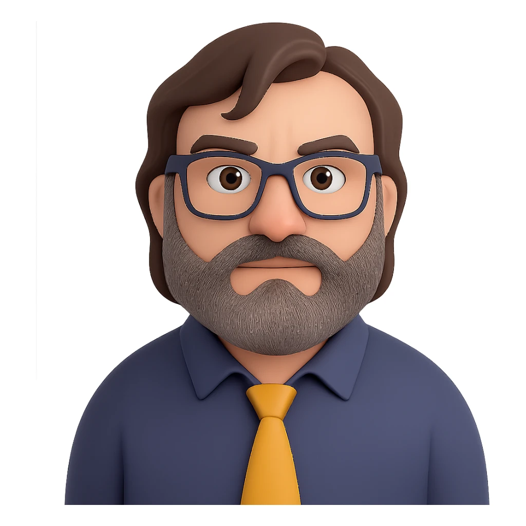 Add a grey beard with dark highlights and brown hair to Jack Black as Steve from the Minecraft movie in 3D emoji style. Keep the background transparent. sticker